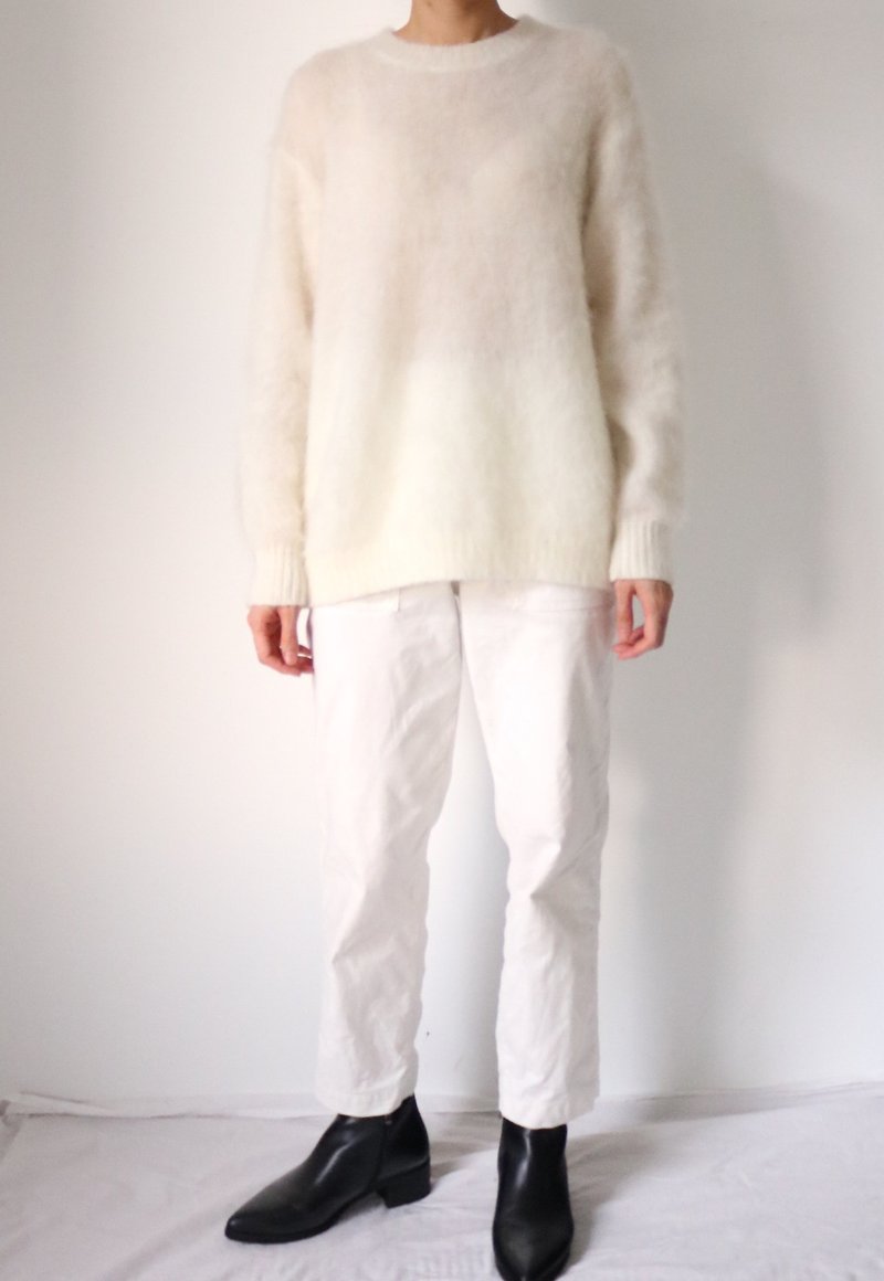 Lys Sweater-クリームホワイトアルパカヘアリールースセーター - ニット・セーター - ウール 
