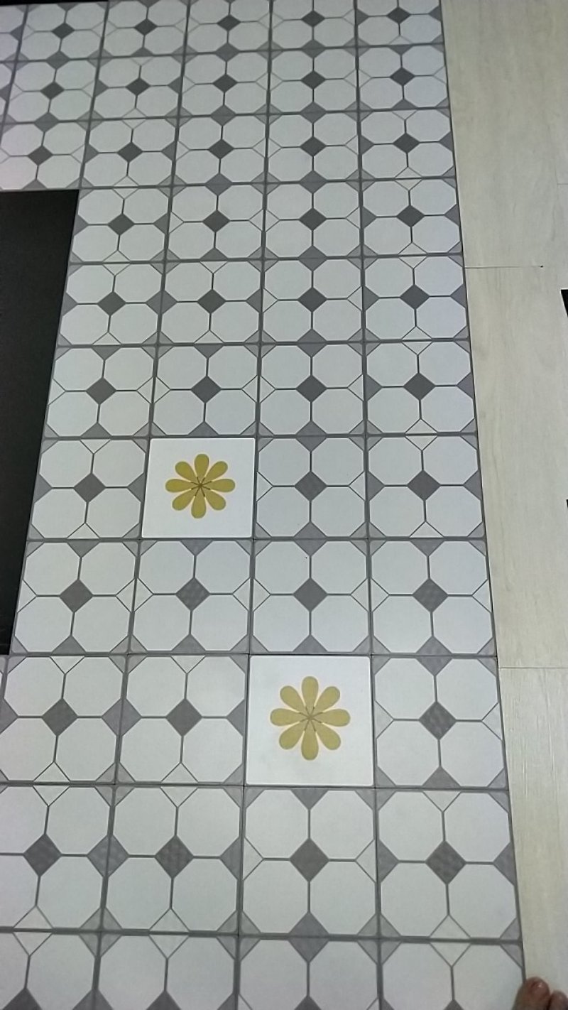 SSVT23 (Portuguese retro simple flower series) 9 pieces/set - porcelain-like square tile stickers (no glue residue) - ตกแต่งผนัง - พลาสติก ขาว