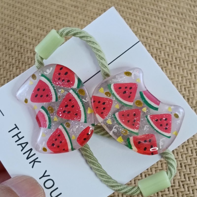 咪咪造型髮扣 l 沁涼西瓜 (一對) - 熱縮片 x UV 膠 - 髮夾/髮圈 - 樹脂 紅色