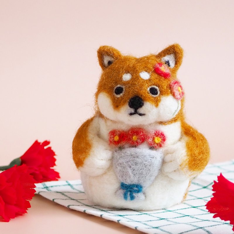 Please enjoy this special bouquet of flowers. Shiba Inu figurine - Items for Display - Wool Khaki