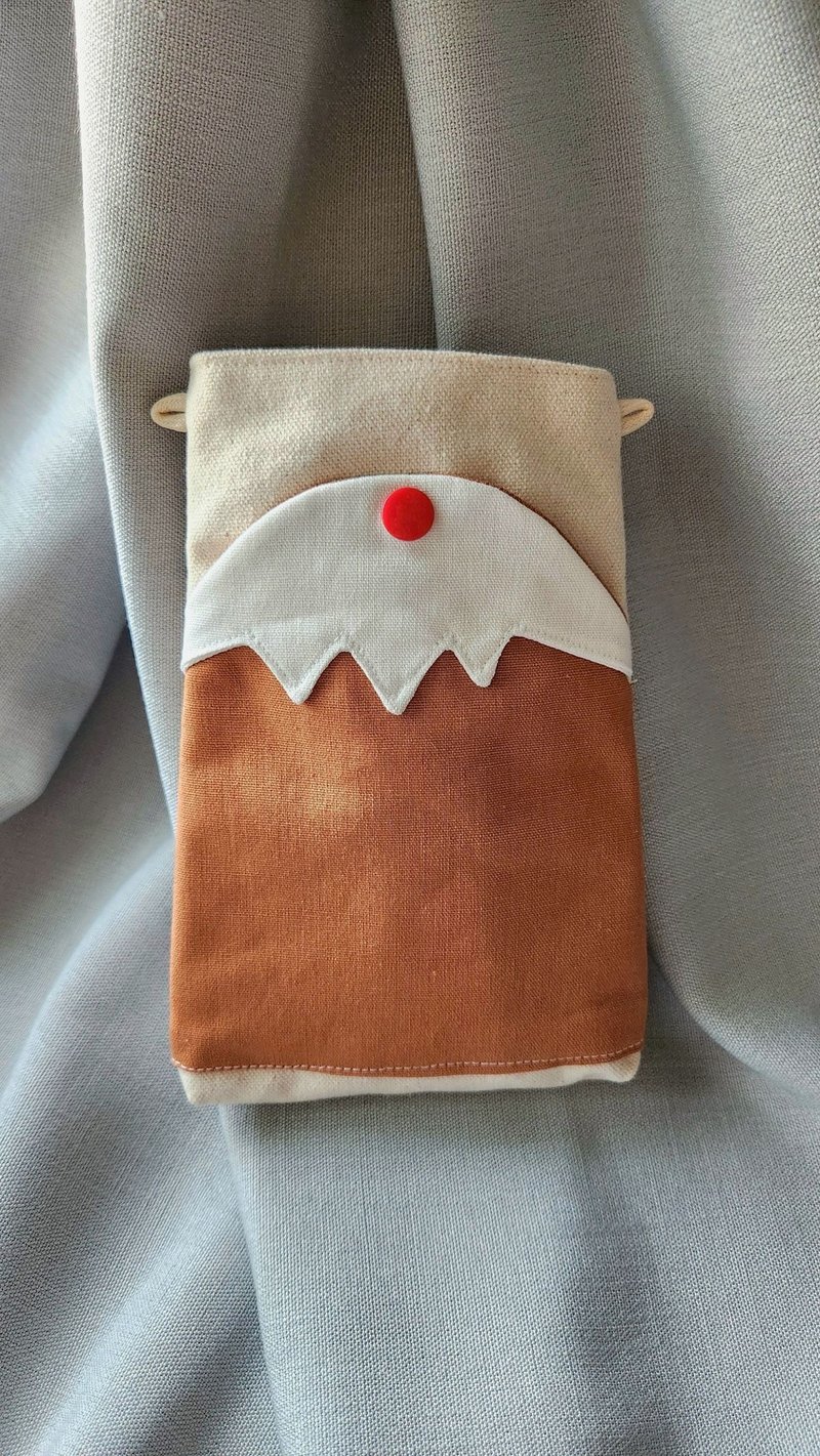 夕陽橘富士山手機袋背面無拉鏈款 - 側背包/斜背包 - 棉．麻 