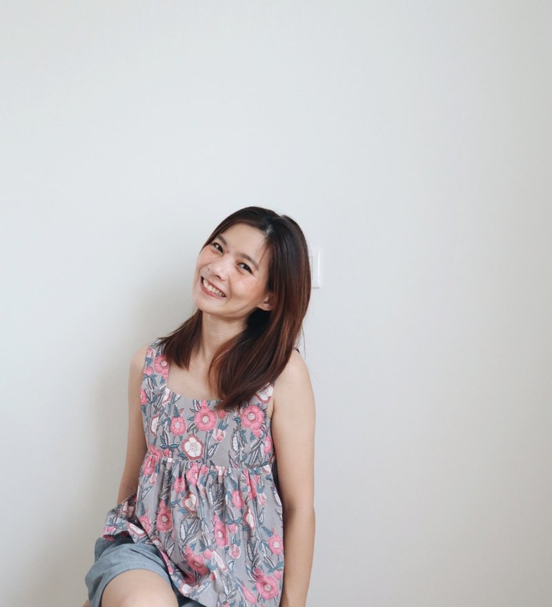 Leaf Tank top Indian wood stamps Pink Flower - เสื้อผู้หญิง - ผ้าฝ้าย/ผ้าลินิน หลากหลายสี