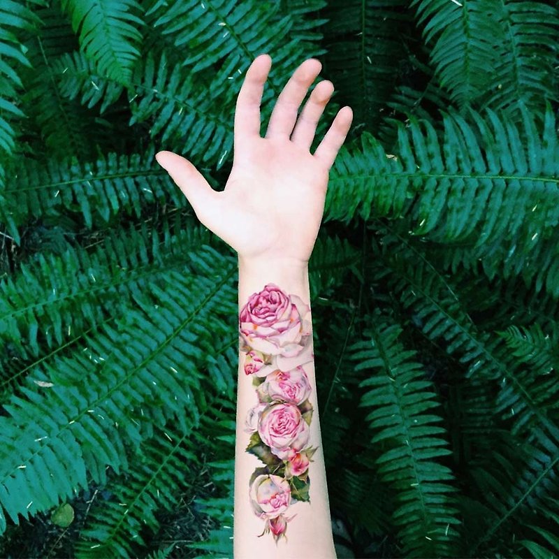 Tu waterproof simulation tattoo, rose arm, lovely pink - สติ๊กเกอร์แทททู - กระดาษ 