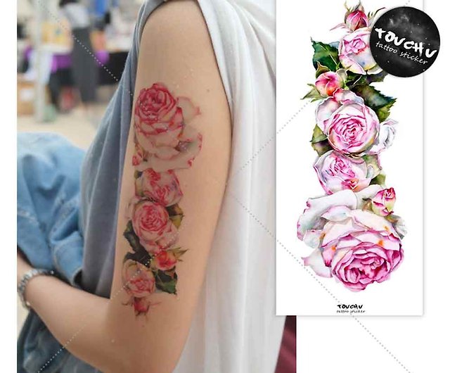 火腕タトゥーステッカーバラの花かわいいピンクはホワイトでした ショップ Touch U Tattoo タトゥーシール Pinkoi