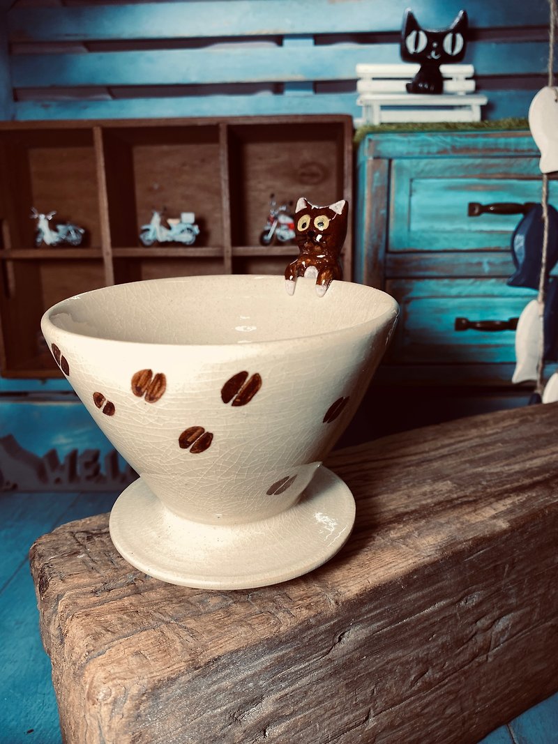 coffee cat filter cup - Coffee Pots & Accessories - Porcelain Orange