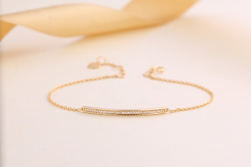 【PurpleMay Jewellery】18k Yellow Gold Simple Diamond Bar Bracelet B002 - Bracelets - Gemstone Gold