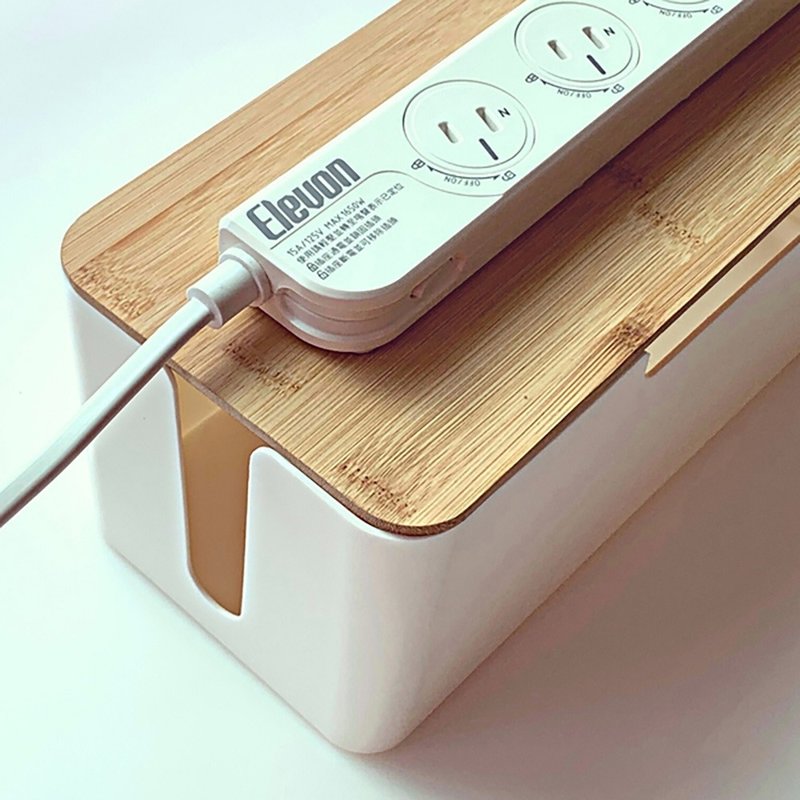 [Storage Combination Pack] Minimalist Bamboo Cover Storage Box + Classic Easy-to-Pull Extension Cord 1.8M - Storage - Plastic White