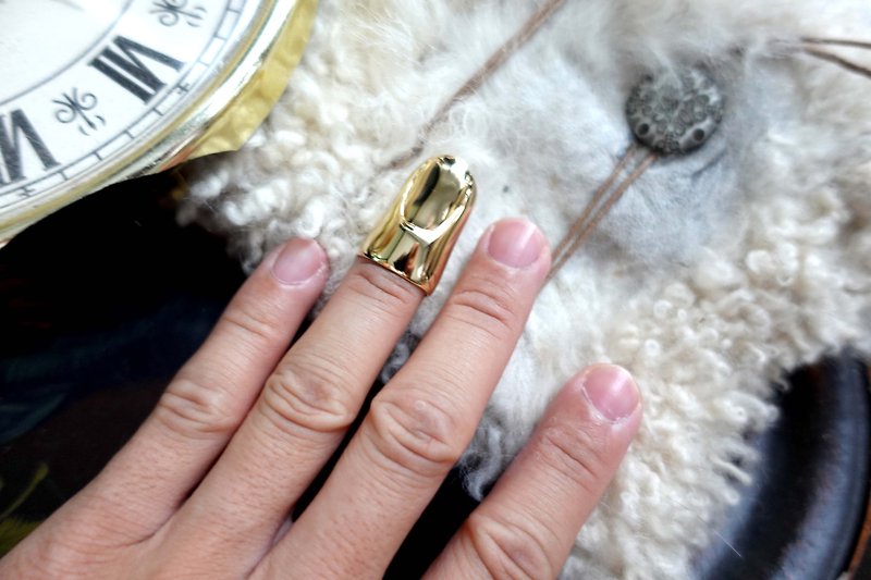 法國中古LANVIN Paris金色手指金屬食指頭套戒指全新古著珠寶首飾 - 戒指 - 其他金屬 金色