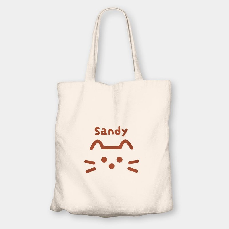 Customized text dog cat face eco-friendly shopping bag canvas bag 033 - กระเป๋าแมสเซนเจอร์ - ผ้าฝ้าย/ผ้าลินิน ขาว