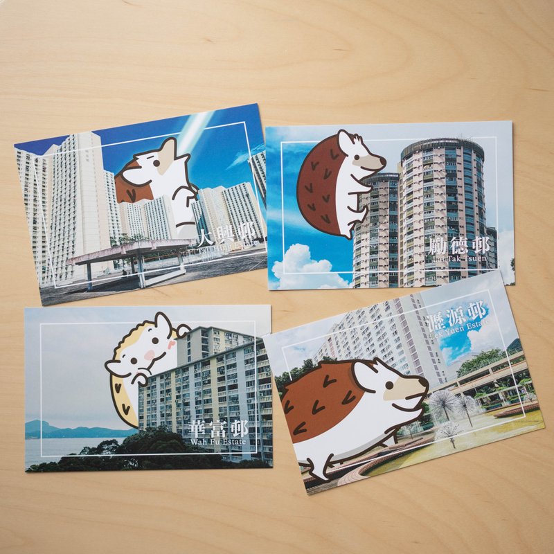 Charity sale of 1 set of 4 postcards from Hedgehog Village - Cards & Postcards - Paper White