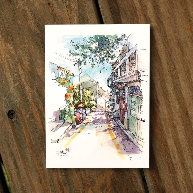 旅行速寫系列明信片 - 淡水重建街 - 卡片/明信片 - 紙 多色