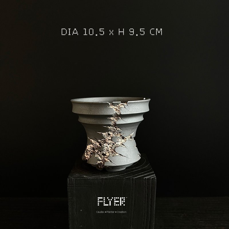FLYER裂紋系列 塊根多肉植物陶盆器 龍舌蘭象牙宮盆器 - 花瓶/花器 - 陶 黑色