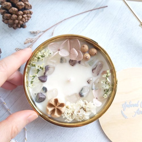 Natural Candle Airl 彩幽靈水晶 杏色繡球花 大理石碗 50g 250g 天然大豆蠟香氛蠟燭