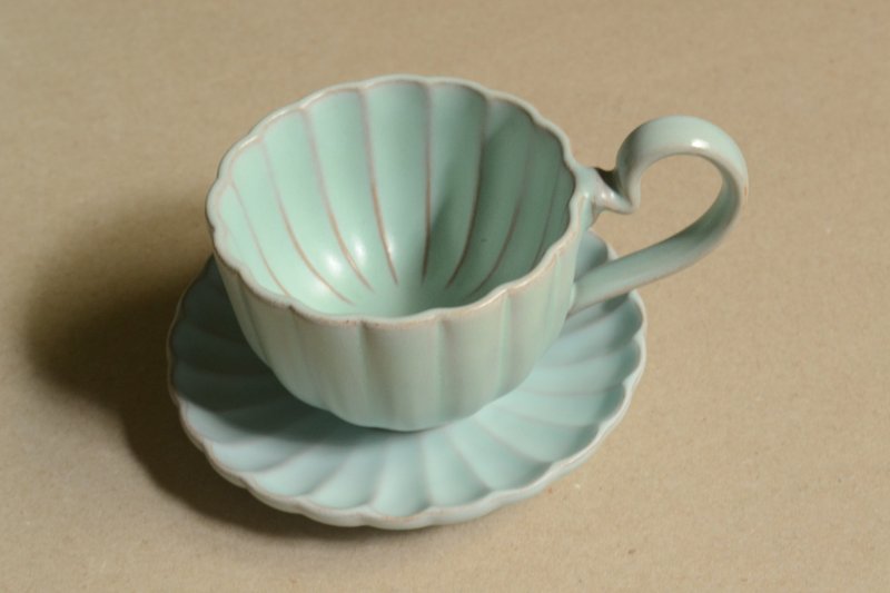 -Ocean blue chrysanthemum coffee cup and plate set - แก้วมัค/แก้วกาแฟ - ดินเผา สีน้ำเงิน