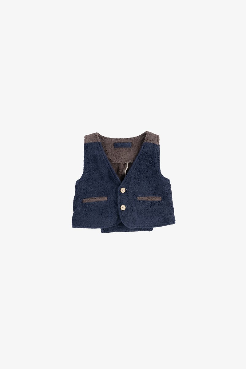 MOBY-DICK Cotton Terry Cloth Utility Vest - เสื้อโค้ด - ผ้าฝ้าย/ผ้าลินิน สีน้ำเงิน