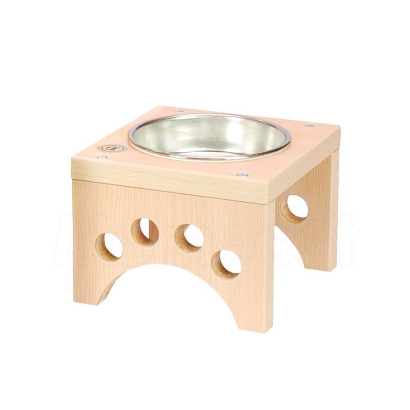 【MOMOCAT】單口小型犬貓餐桌 天然白橡色 碗架附鐵碗 - 寵物碗/碗架/自動餵食器 - 木頭 