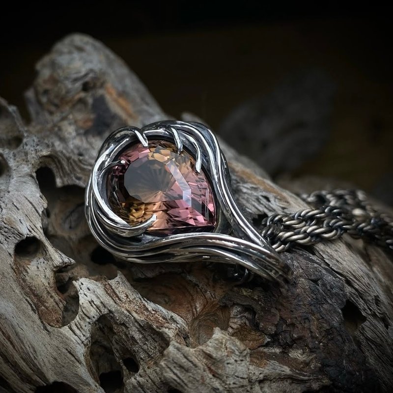 捷克隕石客製鑲嵌 - 項鍊 - 純銀 灰色