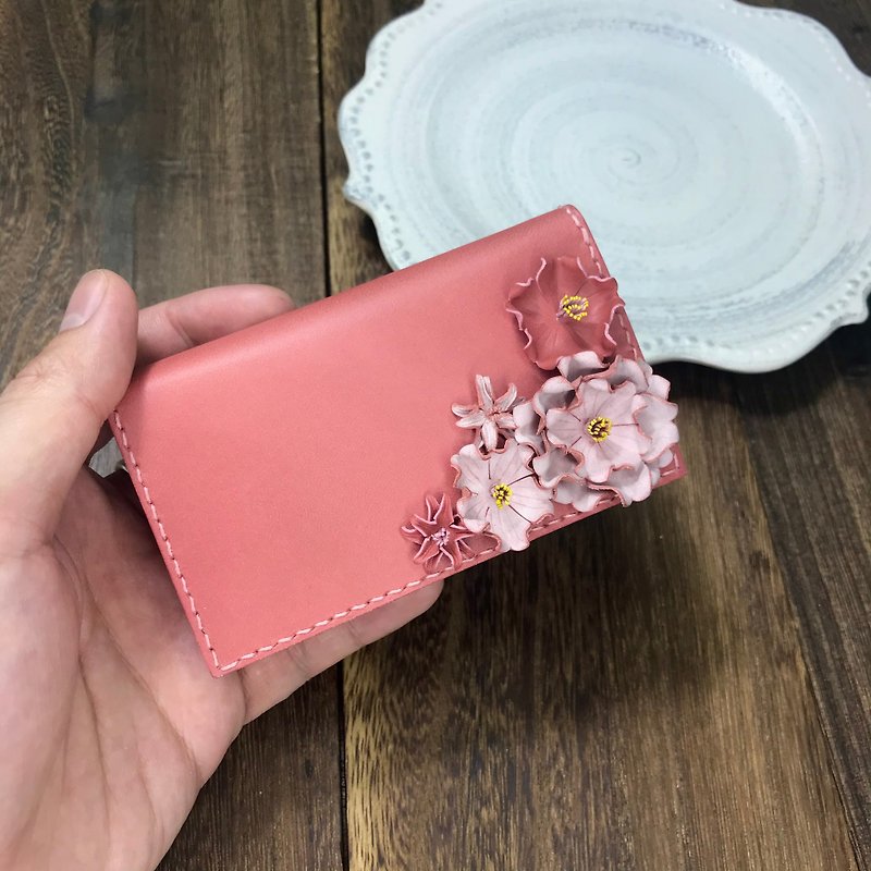 エレガントな革の桜のカードボックス - ポーチ - 革 ピンク
