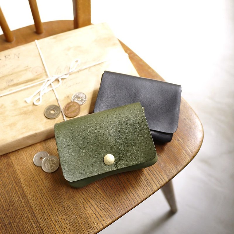 Carry retro soft leather double-layer storage buckle coin/card case Made by HANDIIN - กระเป๋าใส่เหรียญ - หนังแท้ 