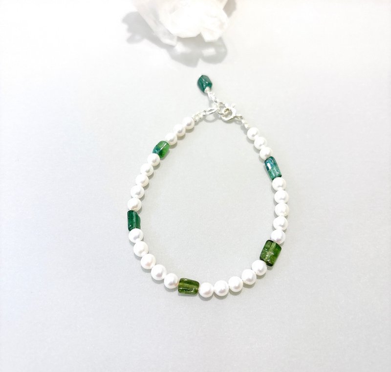 Ops Tourmaline Pearl Silver - 碧璽/圓珍珠/純銀/限定/手鍊 - 手鍊/手環 - 寶石 綠色