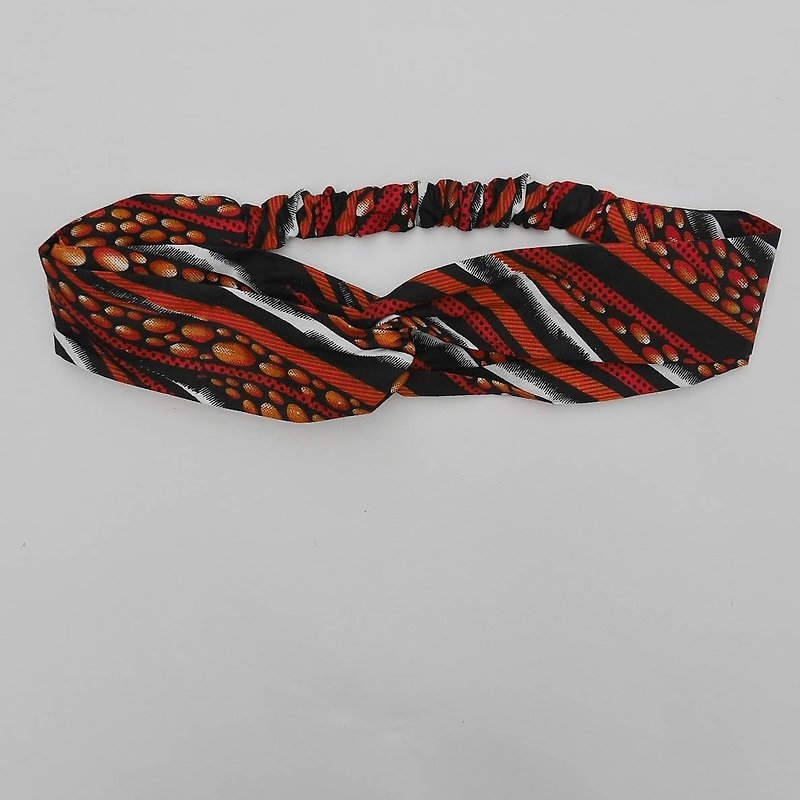 Red and black vintage pattern cross headband - Hair Accessories - Cotton & Hemp Red