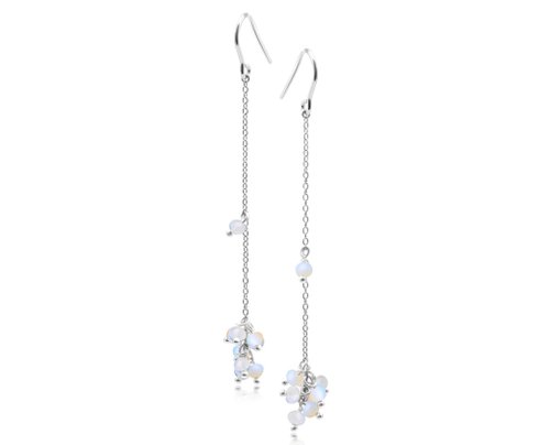 Majade Jewelry Design 簡約蛋白石垂墜耳環 葡萄10月誕生石長款耳環 純銀穿搭鉤針耳環