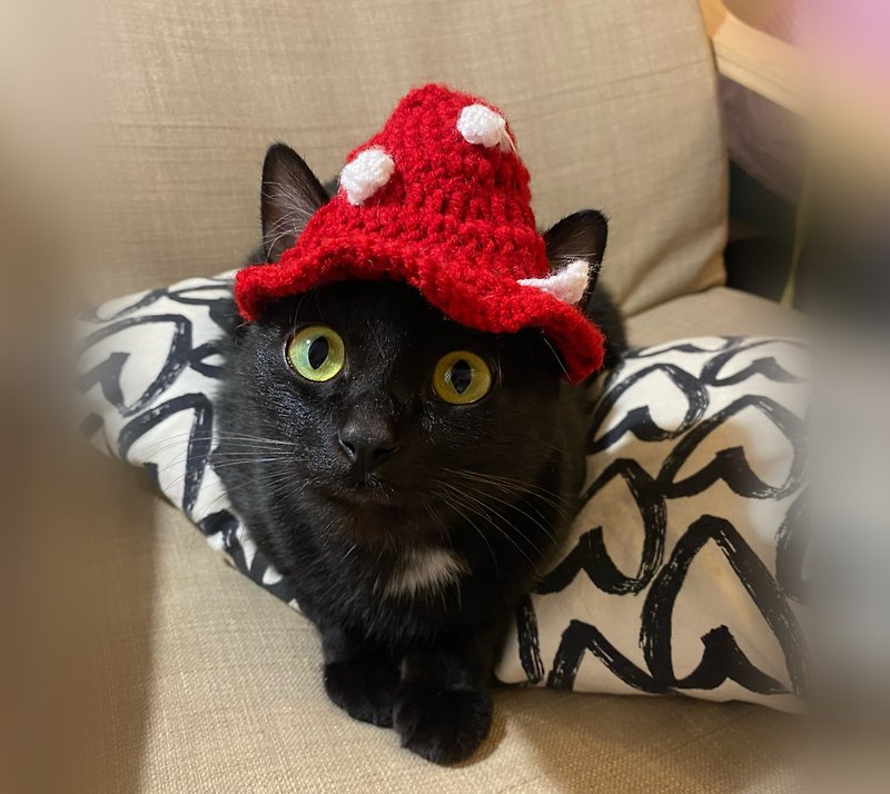Mushroom hat cat - Crochet bucket hat -Crochet Cat Hat , Cat in the hat - Clothing & Accessories - Acrylic Red