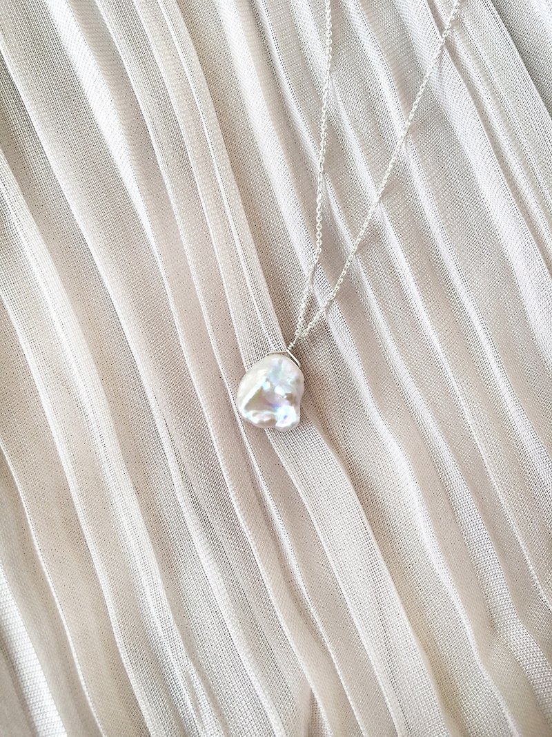 花瓣珍珠。天然巴洛克 純銀鎖骨鍊 送禮 唯一 - 項鍊 - 珍珠 白色