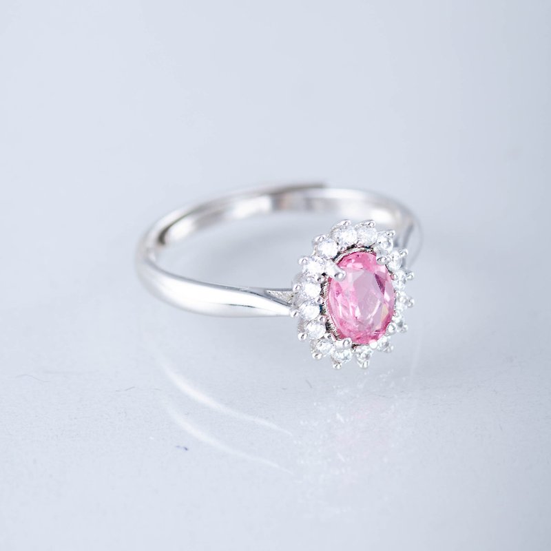 Pink Tourmaline 925 Sterling Silver Gemstone Zircon Ring,, Adjustable Size - แหวนทั่วไป - เครื่องเพชรพลอย สึชมพู