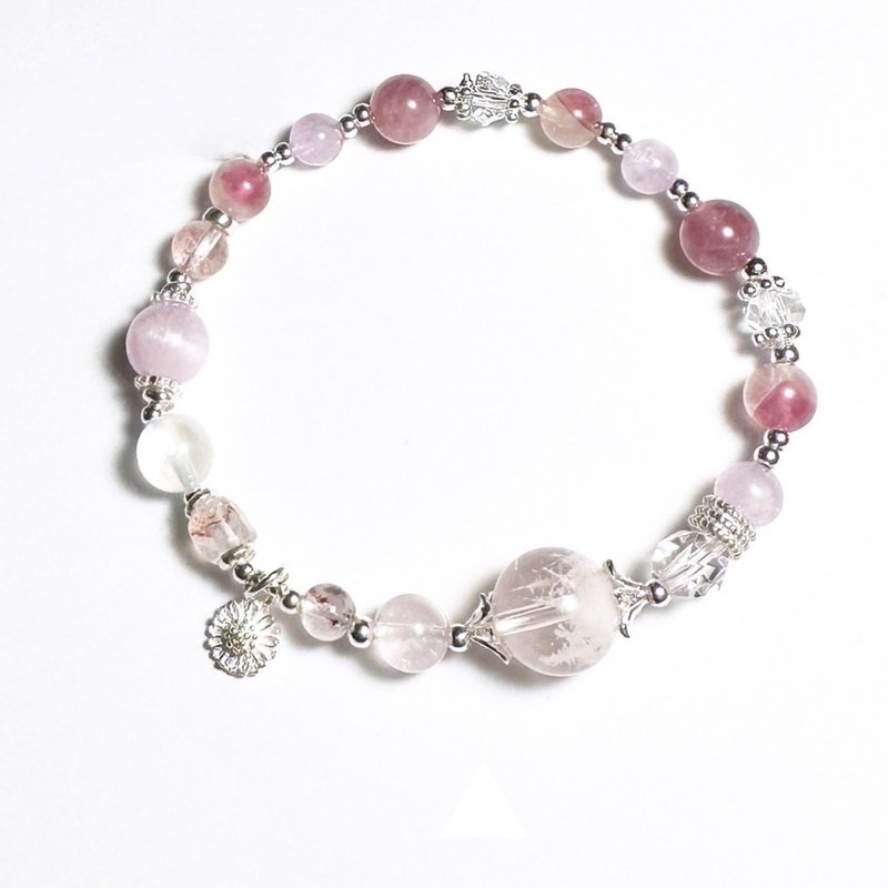 Pink Snow Miscanthus Sea - Pink Snowflake Ghost. Floating Rose Tourmaline. Falkland Rose Quartz - Design Bracelet - Bracelets - Crystal Pink