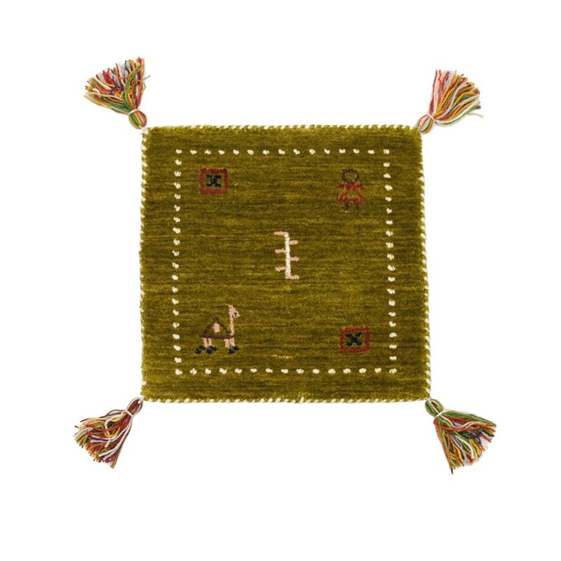 tribal symbol mats_olive 彩色復古系列印度手工小毯 - 地墊/地毯 - 羊毛 
