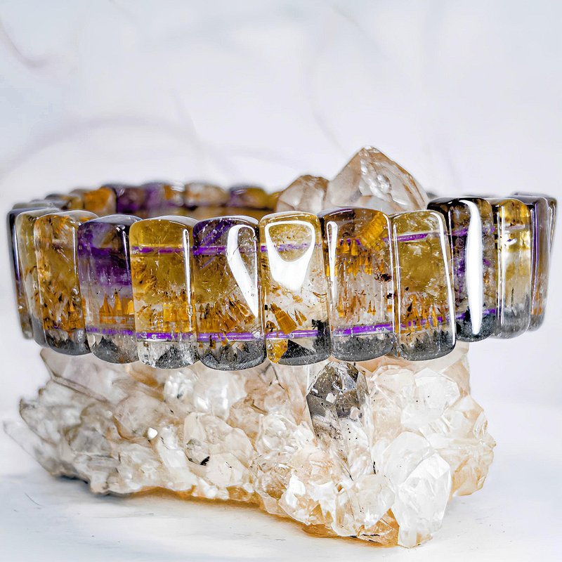 無盡迴圈【紫黃鈦晶】稀有高品 紫黃晶 鈦金帶母礦手排 一物一拍 - 手鍊/手環 - 水晶 紫色