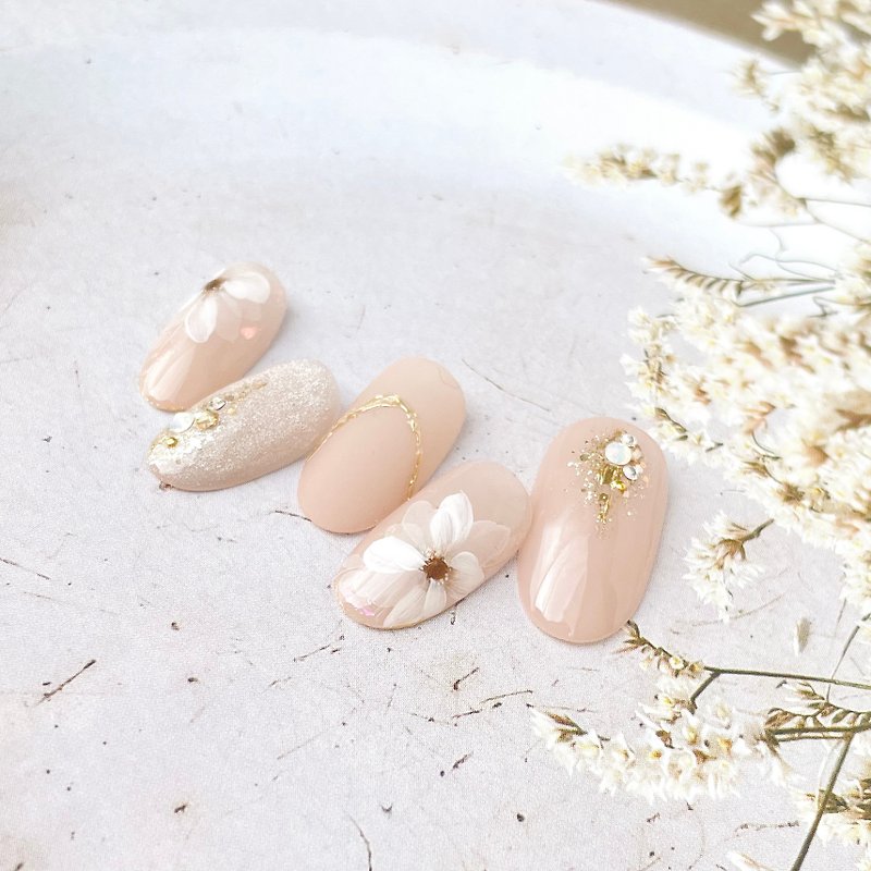 Nail Tip / Flower / Pink Beige / Bridal / Size Specific Order - Nail Polish & Acrylic Nails - Resin Pink