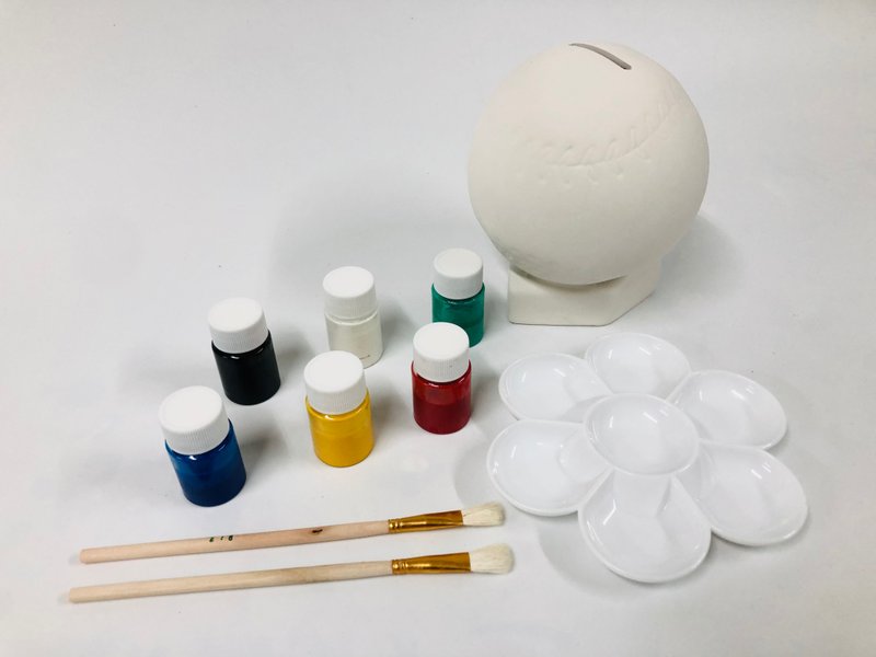 陶 DIY 大容量 棒球款 陶瓷白坯存錢筒 彩繪材料組 (含彩繪材料) - 陶藝/玻璃 - 陶 多色