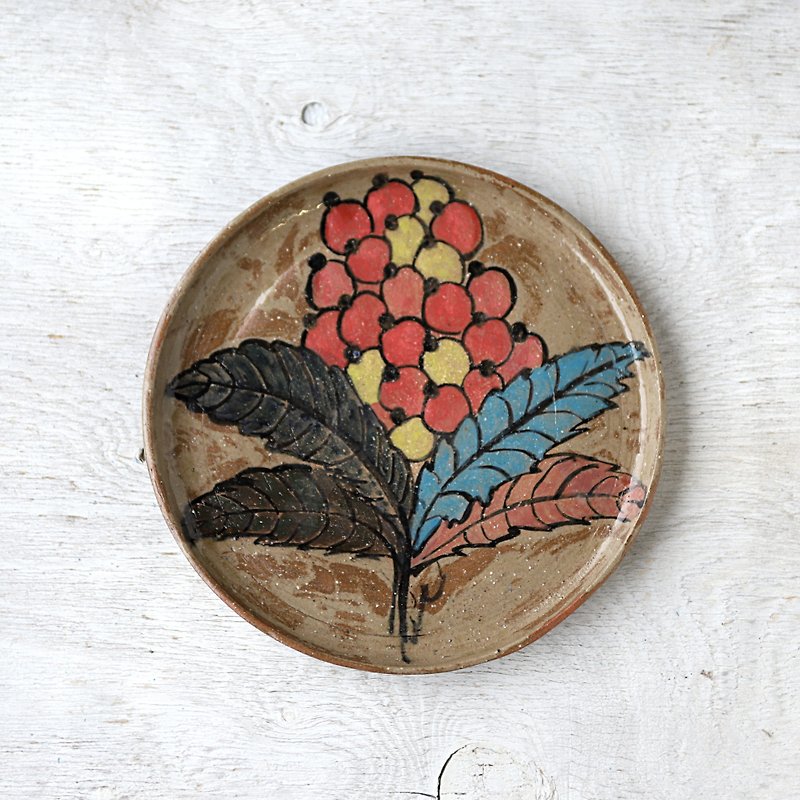 草花模様の盆皿 - 皿・プレート - 陶器 多色