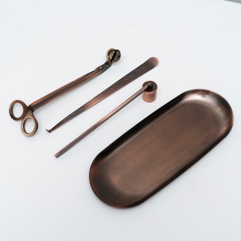 Scented Candle Tool Set (Red Bronze) - Candle Wick Scissors/Candle Extinguisher/Candle Hook/Tray/Igniter - เทียน/เชิงเทียน - โลหะ 