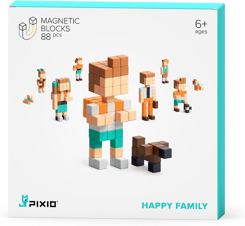 PIXIO Happy Family - ลูกบาศก์แม่เหล็ก 88 ชิ้น - ของเล่นศิลปะพิกเซล - บอร์ดเกม - พลาสติก 