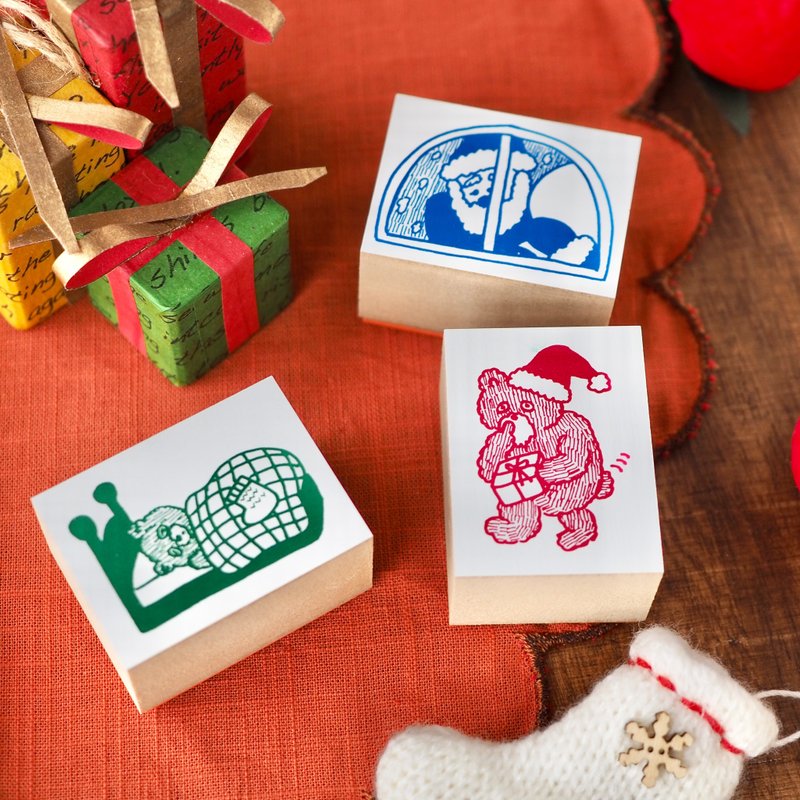 くまパパがサンタミッション中のこぐまの寝床の窓辺には　合わせて楽しいクリスマスのハンコ - 印章/印台 - 橡膠 