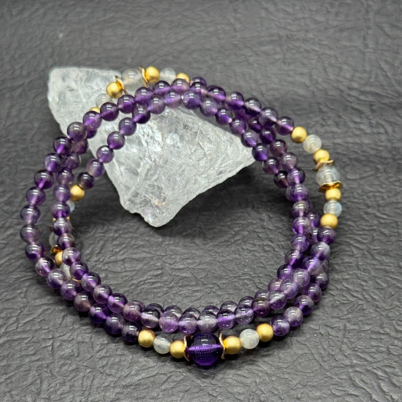 Zen | 108 Rosary 108 Beads Amethyst Purple Elongated Heart Sutra - สร้อยข้อมือ - คริสตัล 