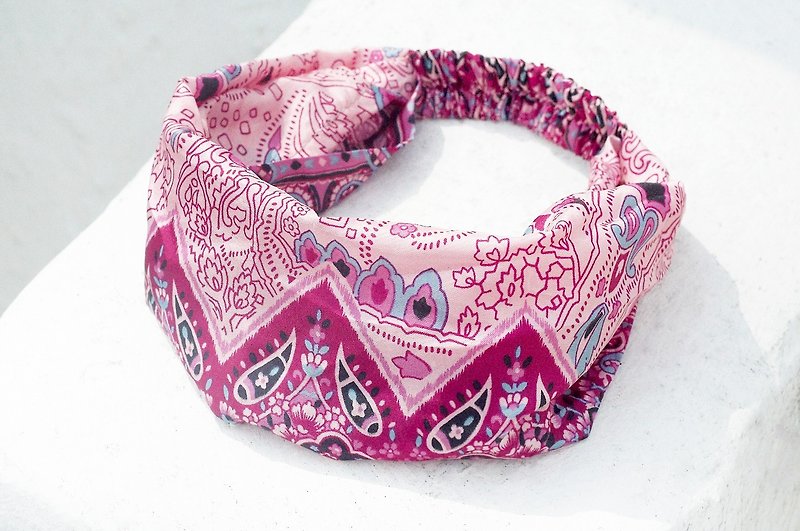 Limited to a handmade hairband / French hairband / colorful flowers hairband / satin loose hair band / satin silk hair band / flowers hair band - gradient pink romantic flowers - Hair Accessories - Silk Pink
