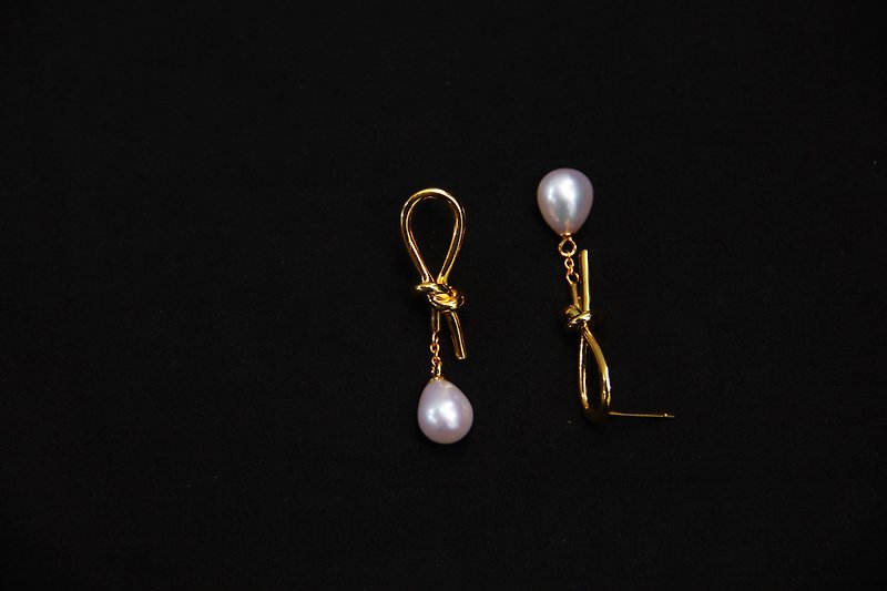 YELU hand-carved wax version natural freshwater pearl earrings-dance - ต่างหู - เงินแท้ 