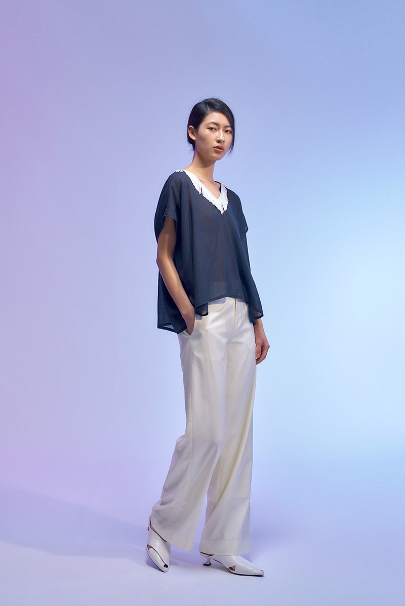 米黃棉寬直筒褲 - 女長褲 - 棉．麻 黃色
