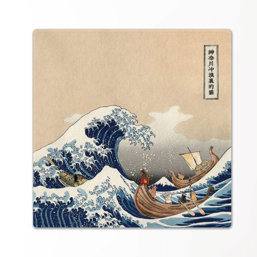 貓浮世繪-神奈川衝浪裡的貓小方巾勘端社文創- Pinkoi 限時優惠活動