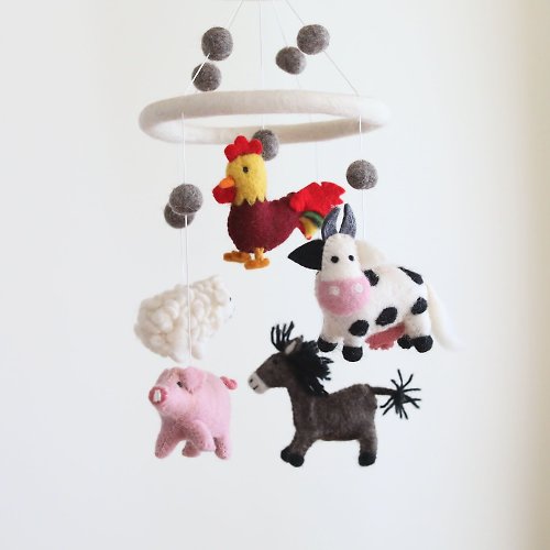安選物羊毛氈 Ganapati Crafts Co. 羊毛氈嬰兒床吊飾 - 歡樂的農場動物