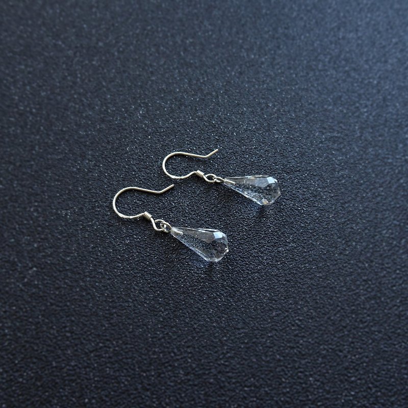Faceted Long Water Drop Clear Quartz Crystal Sterling Silver Earrings (15x8) - ต่างหู - คริสตัล ขาว
