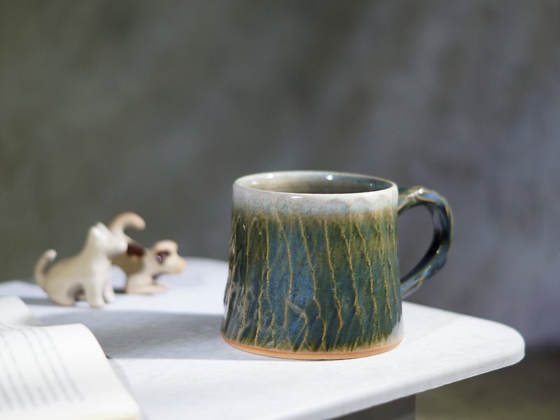 海草綠跳刀山形杯-約330ml,茶杯,馬克杯,水杯,咖啡杯 - 咖啡杯/馬克杯 - 陶 多色