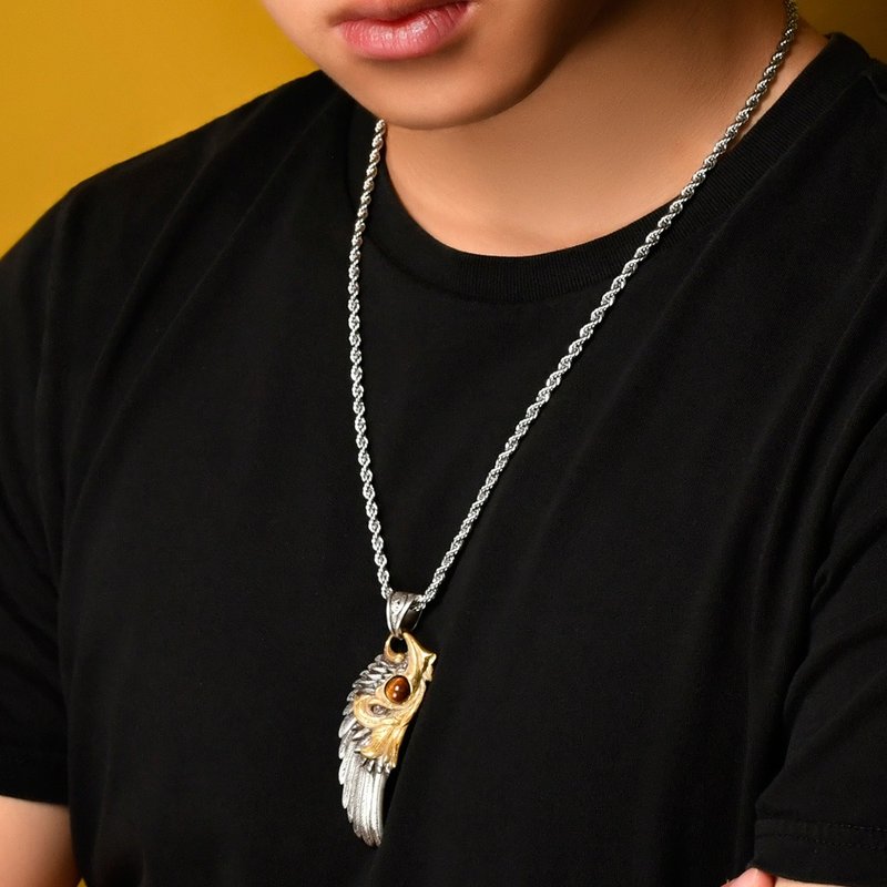 Tiger's Stone Feather Necklace Men's Necklace Personalized Necklace Personalized Jewelry Long Necklace - สร้อยคอยาว - สแตนเลส สีเงิน