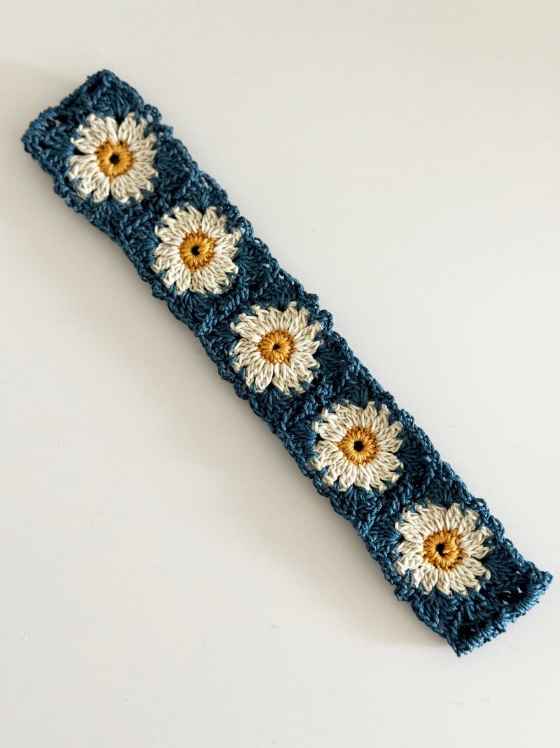 Crochet flower granny square headband - Headbands - Cotton & Hemp Blue