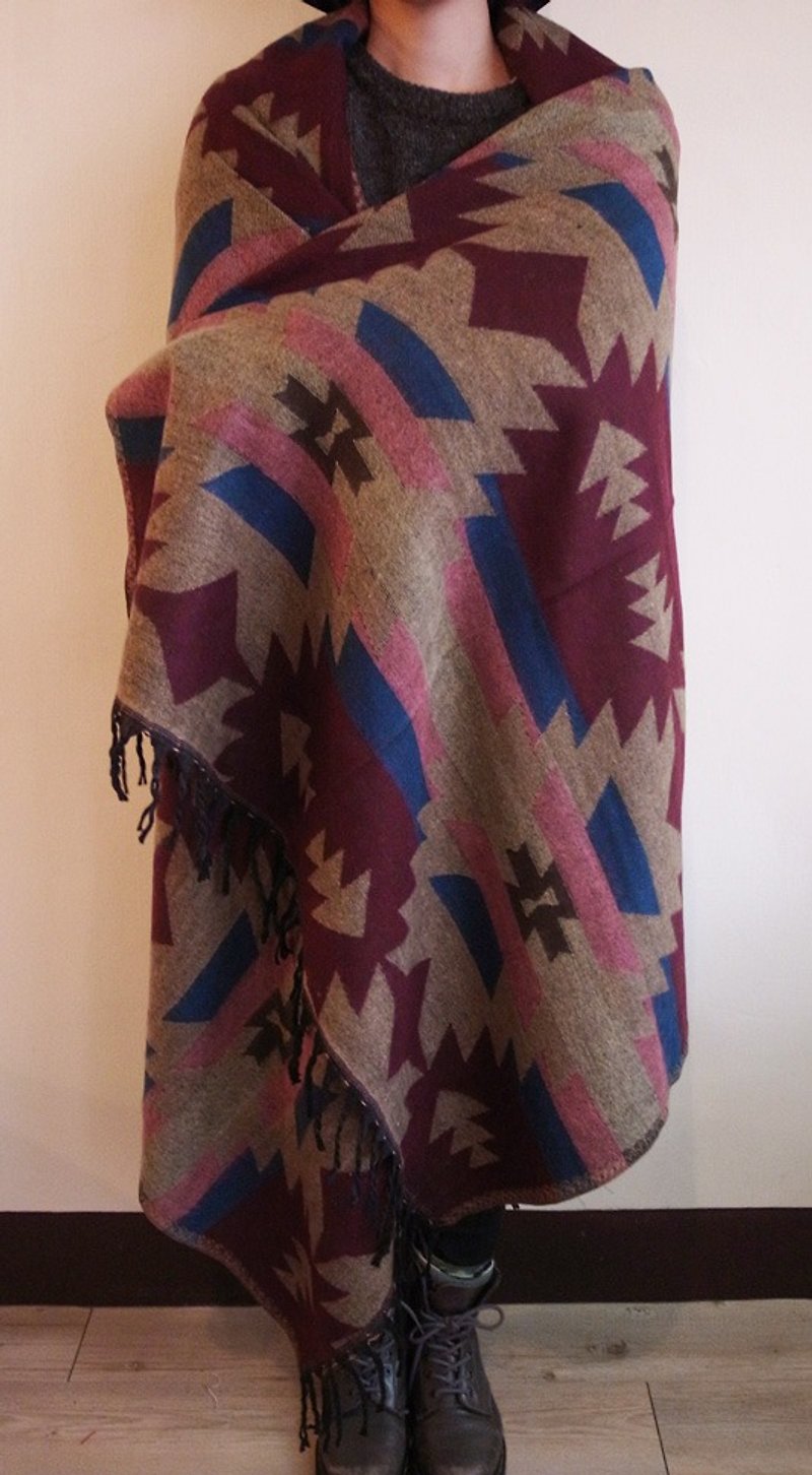 Hand woven Ethinic Shawl  Scarf  Blanket Geometric Red - Knit Scarves & Wraps - Other Man-Made Fibers Multicolor