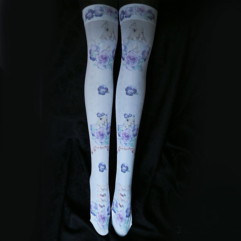 Tea Garden (Rabbit) OTK tights - Stockings - Other Man-Made Fibers White